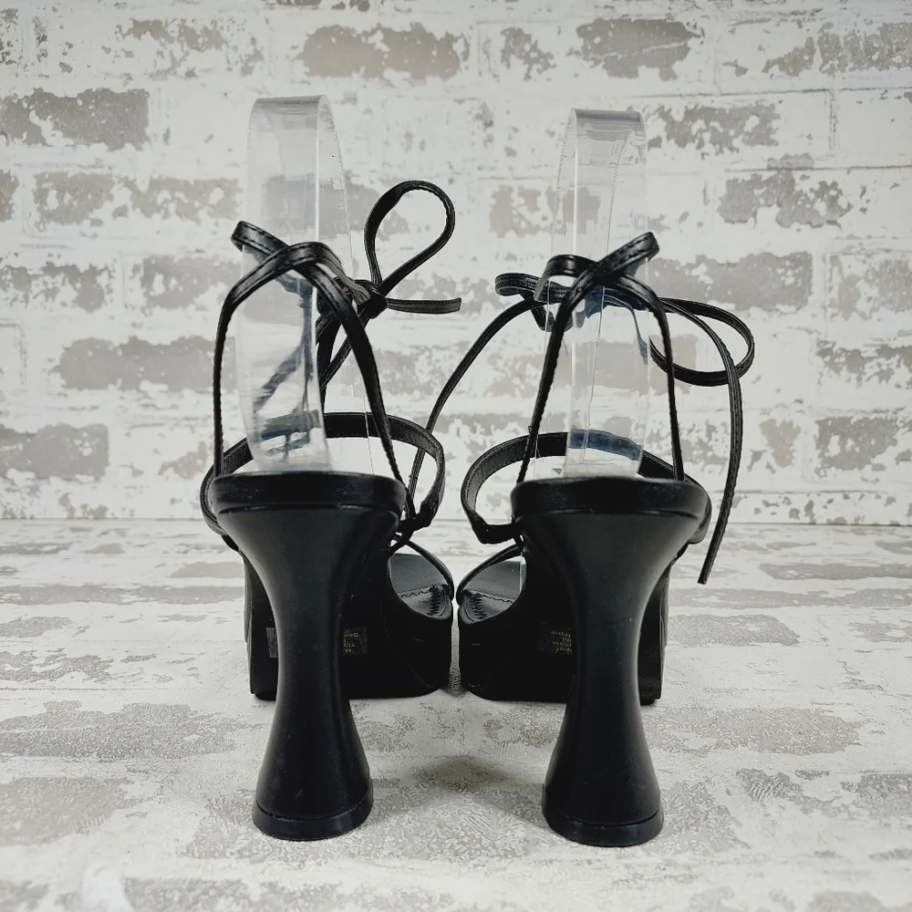New BP Netta Platform Black Vegan Leather Strappy Sandals A806
